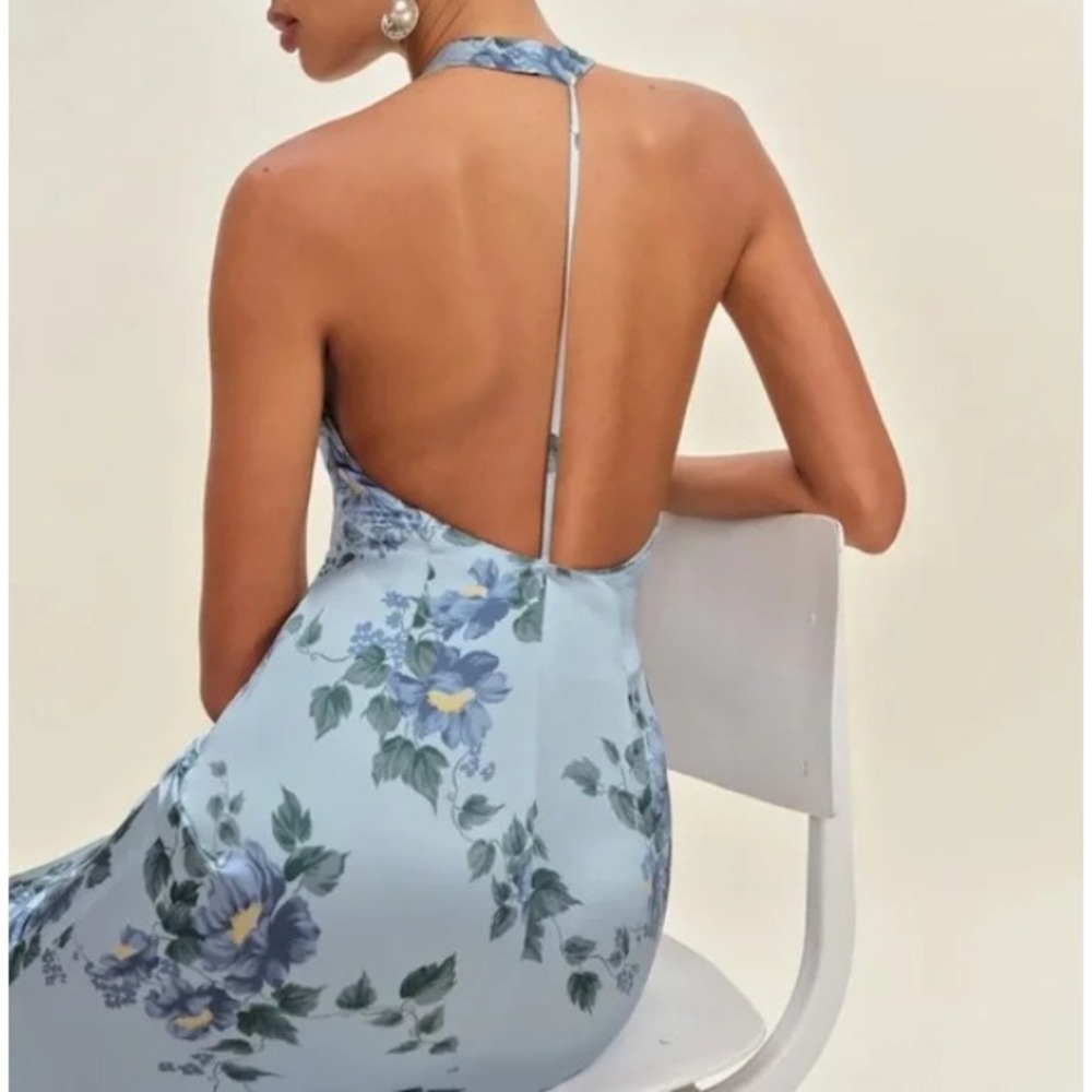 Reformation Light Blue Floral Halter Maxi Dress - Picture 6 of 14
